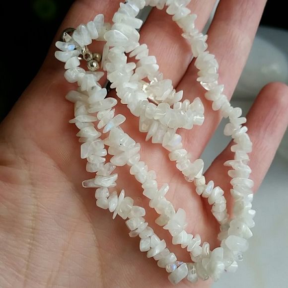 Crystals and Minerals Jewelry - Rainbow Moonstone Chip Necklace, Boho,  crystal healing necklace